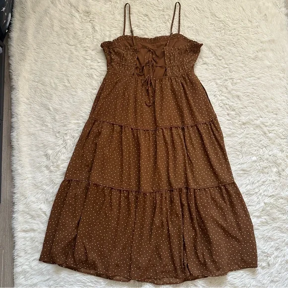 Madewell Dress Sophia Cami Tiered Midi in Dot Ruffle Sepia Polka Dot Brown 10 - Picture 5 of 14